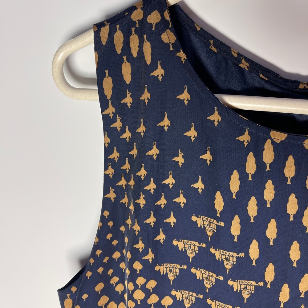 Anthropologie EmmeLee Navy Blue Architectural Tree Print Mini Dress Large
